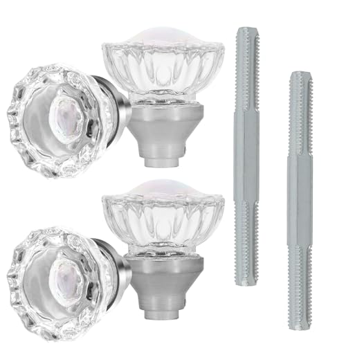 Image of 2 Pack Glass Door Knob Mortise Style Fluted Crystal Door Knobs Antique Door Knobs with Spindle for Interior Doors in Satin Nickel Finish