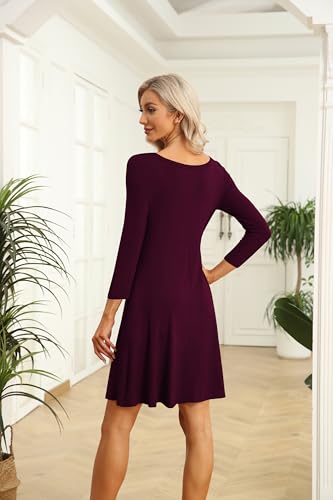 Image of VIISHOW Womens Round Neck 3 /4 Sleeves A-line Casual Tshirt Dress with Pocket