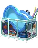 SHAPON Pool Storage Bin XX-Large, Nylon Mesh Pool Float Storage Organizer for Noodles, Goggles, Floats & Balls, Outdoor Pool Toy Storage with Rolling Cart for Swimming Equipments, Cyan