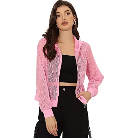 Allegra K Women's Zip Up Mesh Bomber Jacket Cover