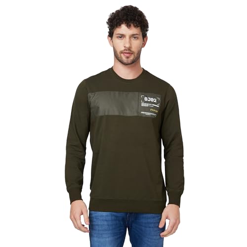 Image of Spykar Blended Hooded Full Sleeve Sweatshirt for Men