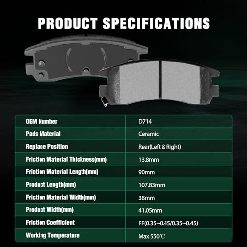 Image of AUTOMUTO 4 Rear Brake Pads Ceramic Brake Pads Set D714-7387 For Buick, For Cadillac, For Chevrolet, For Oldsmobile, For Pontiac, For Saturn