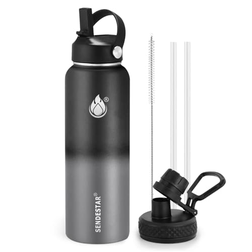 Image of Insulated Water Bottle 40 oz with Straw, Stainless Steel Wide Mouth Water Bottle, Double Wall Vacuum Leak Proof with Straw Lid & Spout Lid for Sports or Office, Keep Cold or Hot Up to 24 Hrs