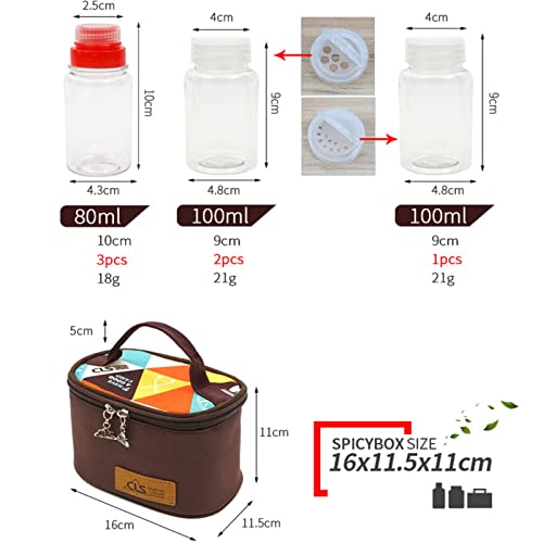 Joyeee Leeres Gewürz-Set PET, 3 x 76,5 ml Flaschen und 3 x 94 ml Gläser, Reisetasche, Öl/Sojasauce