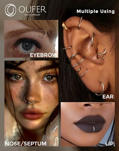 OUFER 20G/16g Nose Rings Hoops, 316L Surgical Steel Hinged Segment Nose rings for Women Men, Septum Lip Rings, Cartilage Helix Daith Tragus Rook Conch Ear Lobe Piercing Jewelry-6mm 7mm 8mm 9mm 10mm3