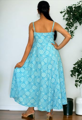 Image of JAIPUR HAND BLOCK Cotton Sleeveless Long Flared A Line Dress|Gown (S00063)