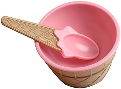 Gallity Ice Cream Bowls and Spoons Set,Kids Plastic Ice Cream Dishes Cups Set, Plastic Dessert Bowls with Spoon for Kids (Pink)