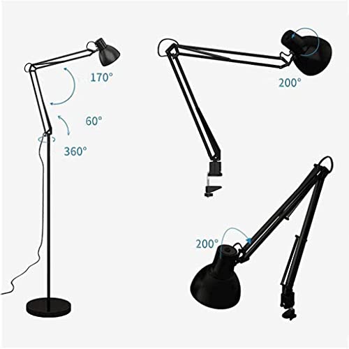Lampe de bureau rotative double usage avec bras long réglable en fer noir E27