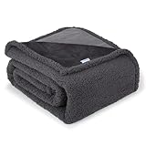 ZAKAPAWS Waterproof Dog Blanket for Medium Dogs - Reversible Washable Pet Blanket, Soft Sherpa Fleece Furniture Protector, Cat Throw Bed Couch, Grey, 30"x40"