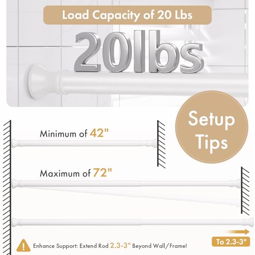 Amazer Spring Tension Shower Curtain Rod, 42-72 Inches Rust-Resistance Tension Curtain Rod Bathroom Rod, Adjustable Shower Curtain Rod No Drill, White - Thumbnail 4