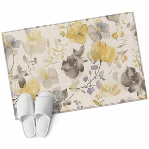 Tapete decorativo floral amarillo gris 2x3 lavable miniatura 1