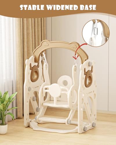 Image of XJD 10 in 1 Toddler Slide, Kids Slide for Toddlers 1-3, Toddler Play Climber Slide Playset with Basketball Hoop and Ball,Toddlers Outdoor Indoor Playground (White Brown, Medium)