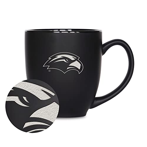 Rico Industries NCAA Southern Mississippi Golden Eagles Main 15oz Laser Engraved Matte Black Ceramic Bistro Mug - For Hot or Cold Drinks