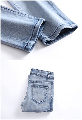 Fredd Marshall Boys Stylish Moto Biker Skinny Ripped Wrinkled Stretch Fit Light Blue Denim Jeans,Light Blue,12 #TOP5