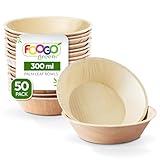 FOOGO Green 50 Cuencos Desechables de Hoja de Palma, 15 cm, 300 ml, para Postres y Ensaladas, Redondos, Biodegradables, Compostables, Como los Cuencos de Madera, Bambú y Papel, Fiesta