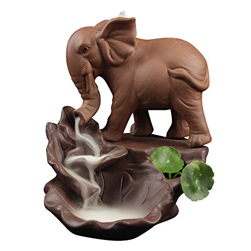 Doolland Quemador de Incienso Reflujo para el Hogar con Forma de Elefante, Porta-inciensos Quemador Incienso Humo Esmalte Cerámica Cono Reflujo Quemador Incienso Soporte para Incienso B Cover