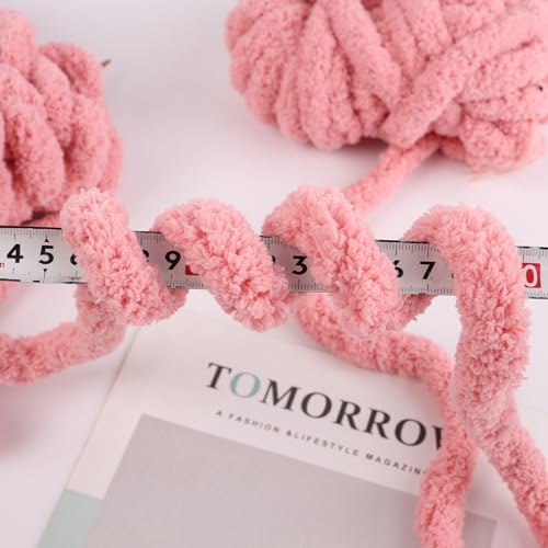 Image of 8 Jumbo Packs Chunky Chenille Yarn for Crocheting, 31.7 yds, 8 oz Each Skein Bulky Thick Fluffy Yarn for Knitting, Super Bulky Chunky Yarn for Hand Knitting Blanket, Soft Plush - Pink