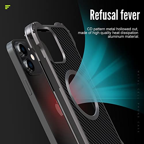 Gooodidear Back Hollow Heat Dissipation Case Cover For Iphone 12 Pro Max, Shockproof Armor Bumper Lens Protector Support Magsafe Charger Aluminum Alloy Metal Carbon Fiber Case For Iphone 12 Pro Max #TOP1
