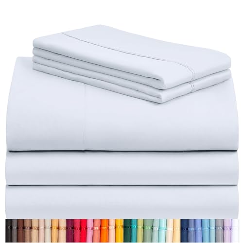 Image of LuxClub 5 PC Sheet Set Bed Sheets Deep Pockets 16 inch Eco Friendly Wrinkle Free Cooling Machine Washable Hotel Bedding Silky Soft - Baby Blue Split King
