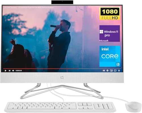HP All-in-One Desktop, 23.8" FHD IPS Display, Intel Core i3-1115G4 Processor, 8GB RAM 256GB PCIe SSD, Wi-Fi, Bluetooth, Webcam, White Wired Keyboard & Mouse, Windows 11 Pro, Snow White