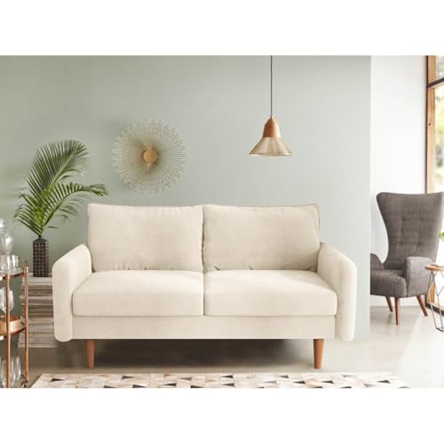 Image of Morrone Velvet Loveseat 2-Seater Sofa, Modern Upholstered Couch for Living Room, Bedroom and Office, Plush Cushion Accent Seating Furniture (Biege, 2 Seater)