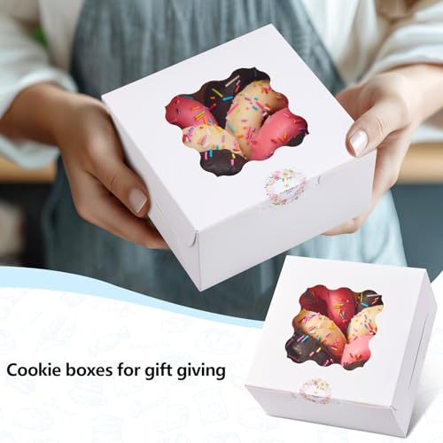 image for YODYZJ 20pcs White Cookie Boxes with Window, 6x6x3 inches Treat Boxes 