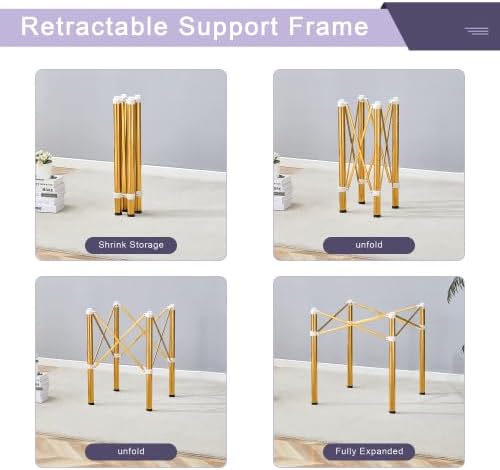 Adjustable Table Base - Universal Stainless Steel Folding Frame for Glass/Marble Tops, 28.7" Height, 26.3"x26.3" Size, No Assembly Needed (Gold)