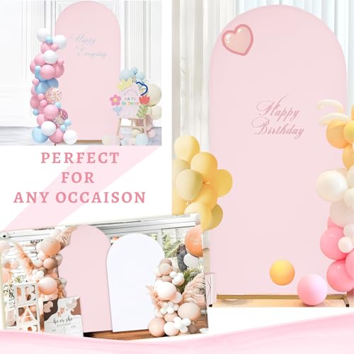 Image of SoarDream Pink Arch Backdrop Cover Spandex Fitted 5FT Pink Wedding Arch Covers Balloon Round Top Chiara Arch Backdrop Fabric for Bridal Shower Wedding Birthday Party Stage Decoations