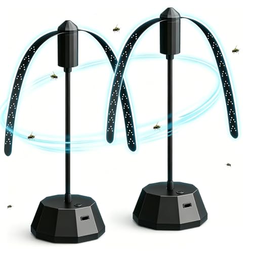Fliegenwedler 2 Stück Fliegenabwehr Fly Repellent Fan mit USB Ladefunktion Fliegenwedel Für Den Tisch Oder Zum Aufhängen Tragbarer Mückenschutz Ventilator mit Schalter