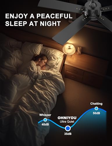 Ohniyou 48\'\' Ceiling Fans with Lights and Remote, 6 Speeds, 3 Colors & Dimmable LED Light, Quiet DC Motor Black Ceiling Fan for Bedroom Living Room - Thumbnail 6