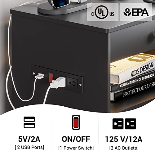Hasuit Dresser With Charging Station And Led Light, Dresser With 3 Drawers And Open Storage, Dresser For Bedroom With 3 Light Modes 10 Brightness Levels #TOP4