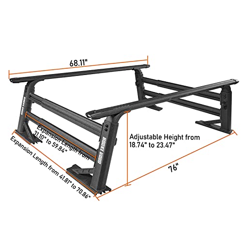U-Box Truck Bed Rack Overland Ladder Carrier Cargo Rack System With Two Cross Bars & Four Side Bars, Adjustable Height/Width/Length, Universal Truck Rack #TOP4