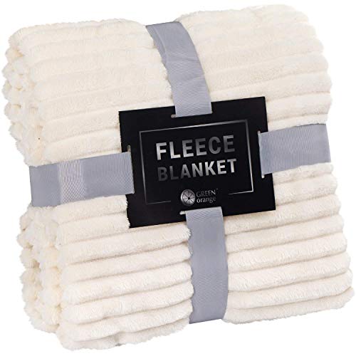 GREEN ORANGE Fleece Blanket King Size – 108x90, Lightweight, Milky White – Soft