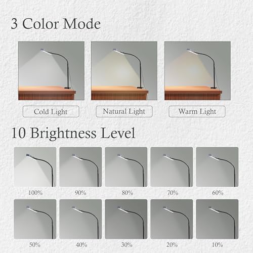 Image of Isomars LED Desk lamp for Computer Monitor and Laptop, Eye Friendly Study lamp with Clamp, 3 Color Modes & 10 Step Brightness, 24 Inch, Perfect for Reading, Studing, Working (Black)