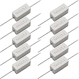Cement Resistor,10 PCS 5W 0.5 Ohm 5% Axial Lead Wire Resistor White Wound Fixed Ceramic Cement Resistors Wirewound Cement Power Resistors Flame Heat Moisture Resistance Precharge Horizontal Resistors