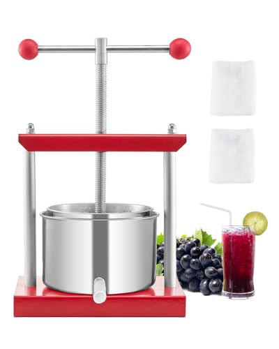 VEVOR 0.8 Gal/3L Fruit Wine Press, 2 Stainless Steel Barrels, Manual Juice Maker, Cider Apple Grape Tincture Honey Olive Oil Making Press with T-Handle for Outdoor Kitchen Home