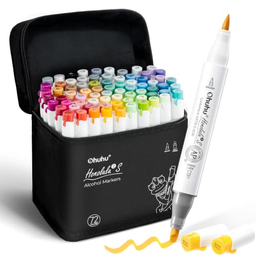 Ohuhu Alcohol Markers 72 Colors Brush& Soft Chisel for Adult Cozy Coloring