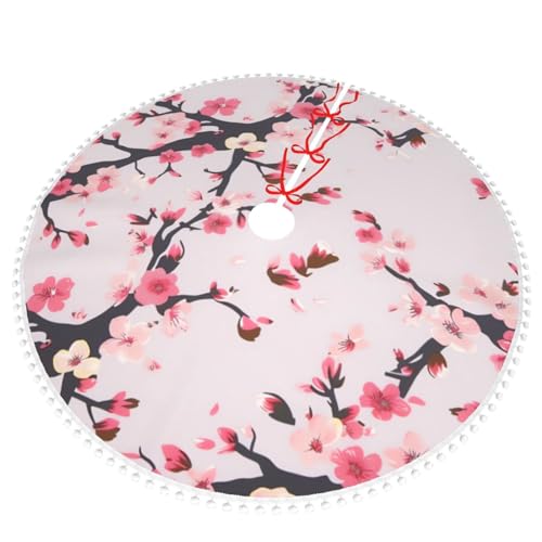 Jupe de sapin de Noël rustique 121 cm tapis double couche avec pompons - 3
