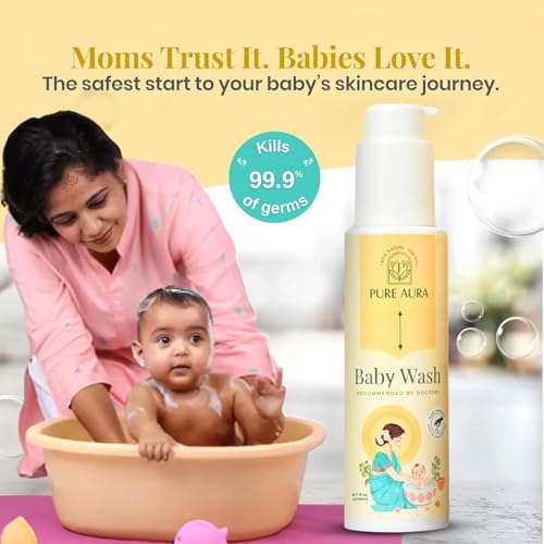 Image of Pure Aura Baby Body Wash, 200 ml (Pack of 1) | Gentle Tear-Free Formula with 12 Ayurvedic Herbs | Natural Hydration | Vegan & Cruelty-Free | Safe for Newborns & Kids
