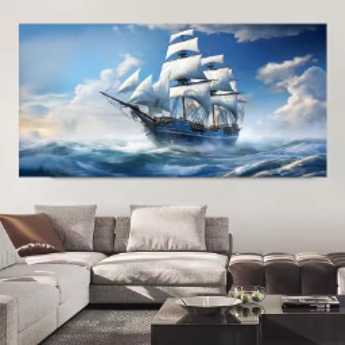 Affiche voilier abstrait en mer peinture sur toile moderne pour salon 80x160cm sans cadre