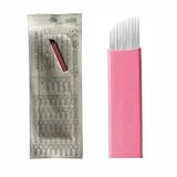 20pcs Pink Microblading Blades 0.15mm Nano 18 Slope Agujas de Microblading for Hair Strokes Brows and Nano Brows (#18-0.15mm)
