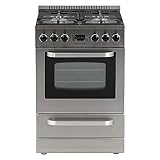 West Bend Gas Range Oven, Compact Freestanding Design, 4 Sealed Burners with Electronic Ignition, Includes Storage Drawer and Accessories, 24-Inch, Stainless Steel