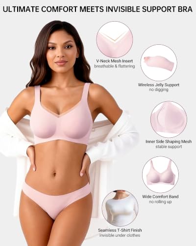 As Fairy Everyday Wireless Bra for Women, Full Coverage Seamless Comfort Bra with W Support for Work Lounge Travel(Pink-mesh 38B) — view 2