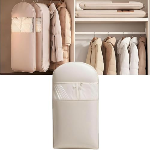 livre Housse à vêtements suspendue peu encombrante avec fermeture éclair auto-compressante, housse anti-poussière pour doudoune, organiseur de placard gain de place