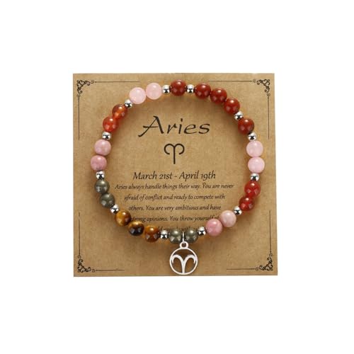 YIZHEDE Aries Zodiac Bracelet &ndash; Bold Crystal Jewelry for Confidence & Passion Gifts for Women Men | Birthday Astrology Gift | Healing Stone Protection