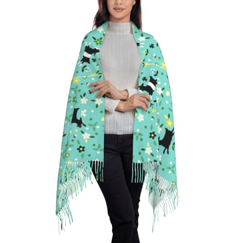 Goat Frolic Print Tassel Scarf 77.6" X 28.3"Shawl Scarf Women Warm Soft Gift For Fall Winter Season2