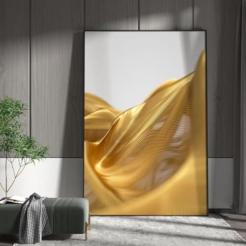 Art mural abstrait avec ruban doré peinture sur toile moderne pour salon