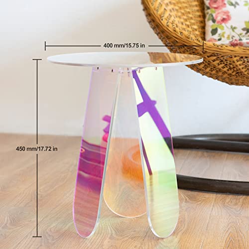 Lapeasy Acrylic End Table, Iridescent Coffee Table Rainbow Side Table Round Bedside Tables Clear Night Stands For Living Room,Small Spaces, Bistro, Outdoors. #TOP2