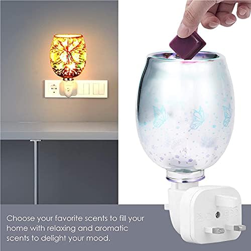 Glass Electric Oil Burner 3D Aroma Lamp Glass 3D Effect Night Light Wax Burner Light Up Wax Burner Scentsy Plug in Wax Burner for Home Office Bedroom Living Room Gifts (Butterfly)