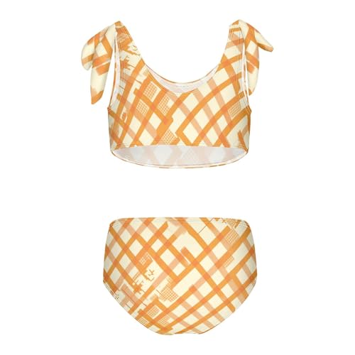 KLL Orange Gingham Girls' 2 Piece Bikini Sets Scoop Neck Beach Bathing Suit Swimsuit2